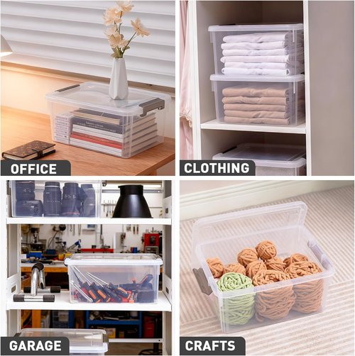 Citylife 17 QT Plastic Storage Bins - Stackable Latching Containers for Organizing Home & Garage | Clear Box