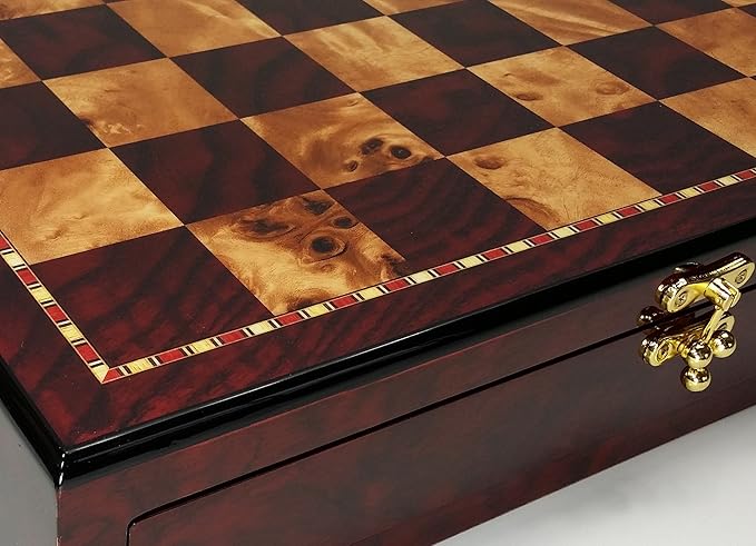 HPL 17 High Gloss Chess Storage Board Chest W/ 2 Drawers Cherry and Burl Wood Color