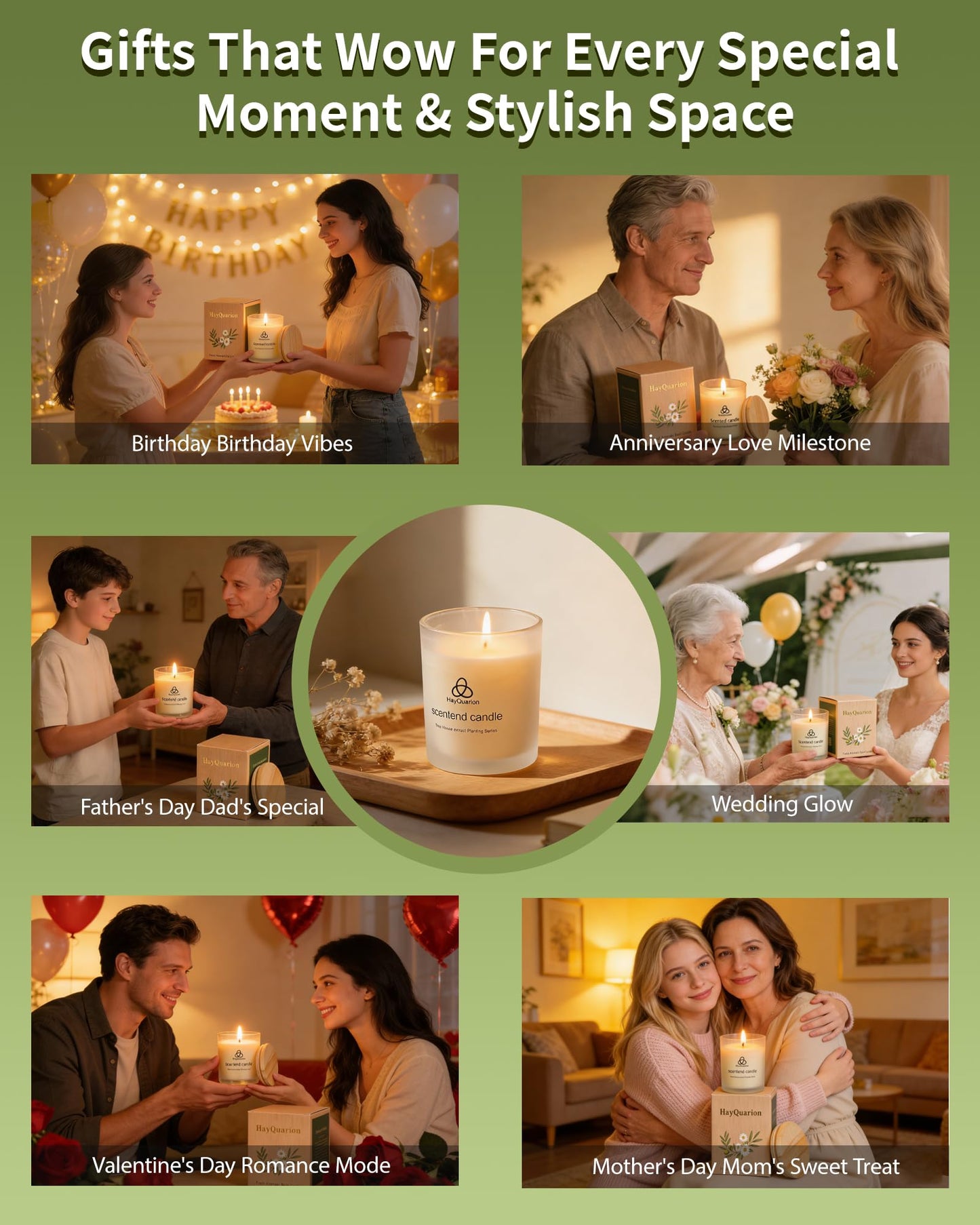 HayQuarion Lime & Basil Scented Non Toxic Candles for Home, Natural Soy Wax Aromatherapy Candle Gifts for Women Men, Meditation, Aromatherapy, Fresh Home Decor, Odor Eliminating Citrus for Kitchen