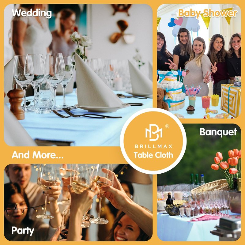 BRILLMAX 6 Pack Light Blue Tablecloths 90 x 132 Inch for 6ft Rectangle Tables - 150 GSM Polyester Fabric, Floor Length Drop, Water, Stain & Wrinkle Resistant Cloth Cover for Wedding Reception Banquet