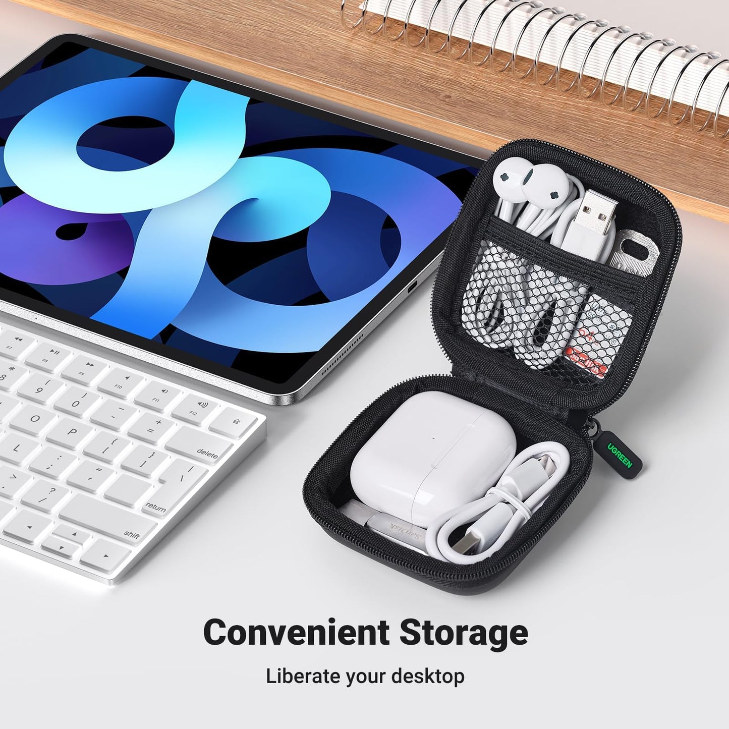 UGREEN Earbud Case, Waterproof Earphone Case Pouch Compatible with AirPods Pro Headphone Case Holder with Stainless Steel Carabiner, for Headphones, Earbuds, SD Memory Card, Camera Chips, Black