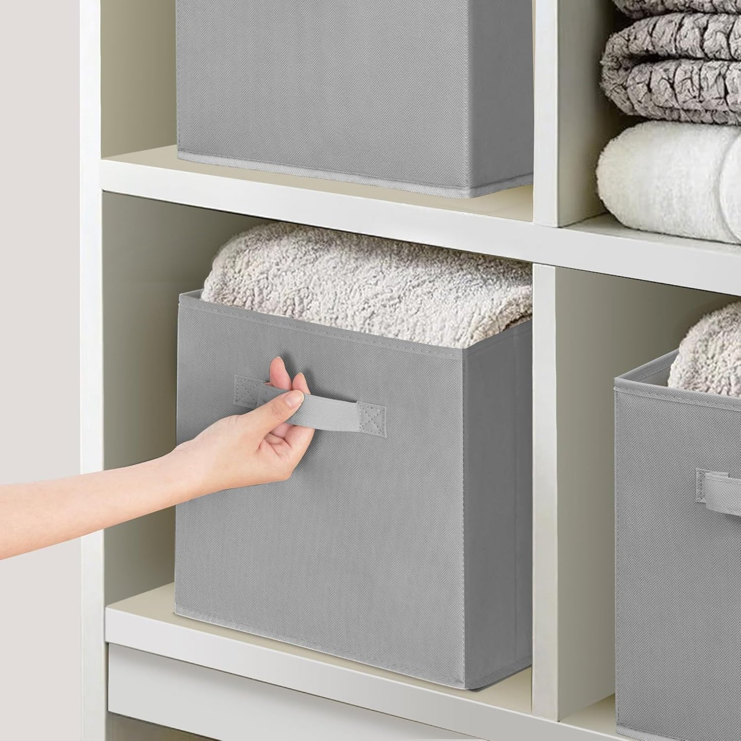 Skiennix 11x11 Inch Storage Bins - Foldable Fabric Organizer for Clothes & Blankets | Gray, 12 Pack