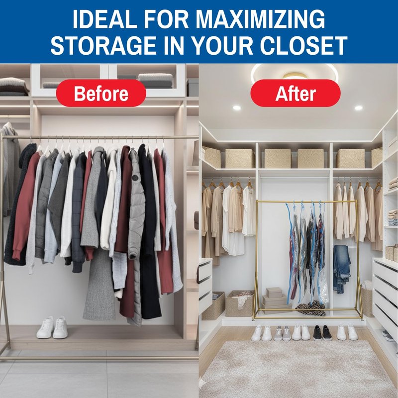 Spacesaver Hanging Vacuum Storage Bags (Pack of 4) - Vacuum Sealer Bags, Closet Organizer, Sealed Storage, Space Bag - Blanket, Bedding, Garment, Clothing, Dress, Suit, Long Coat, Jacket