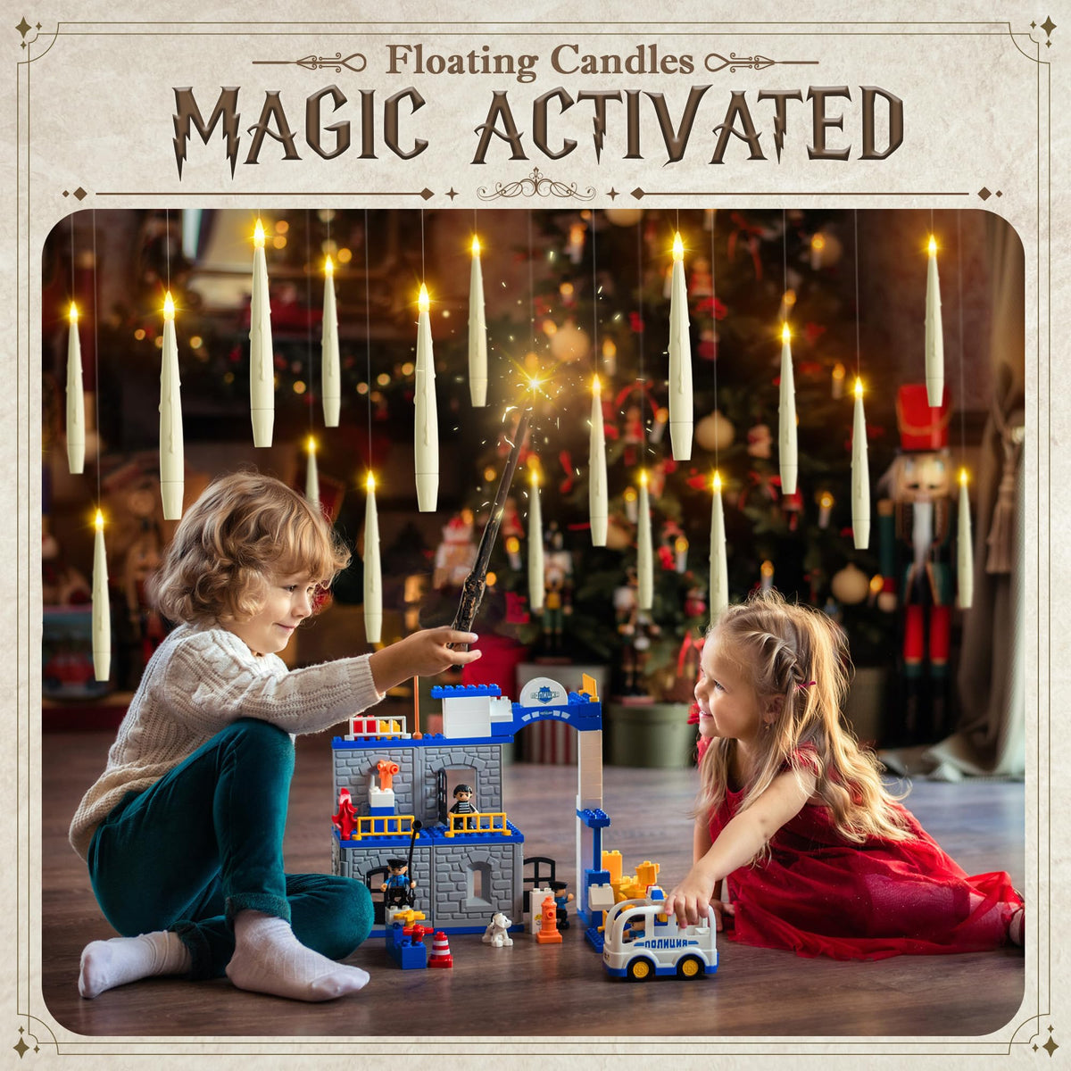 JOIONE Floating Candles with Wand, 20 Pack Hanging Candles with Magic Wand Remote, Battery Powered Floating Candles with 2 Wand, Flameless Magic Hanging Taper Candles for Xmas Halloween Decor