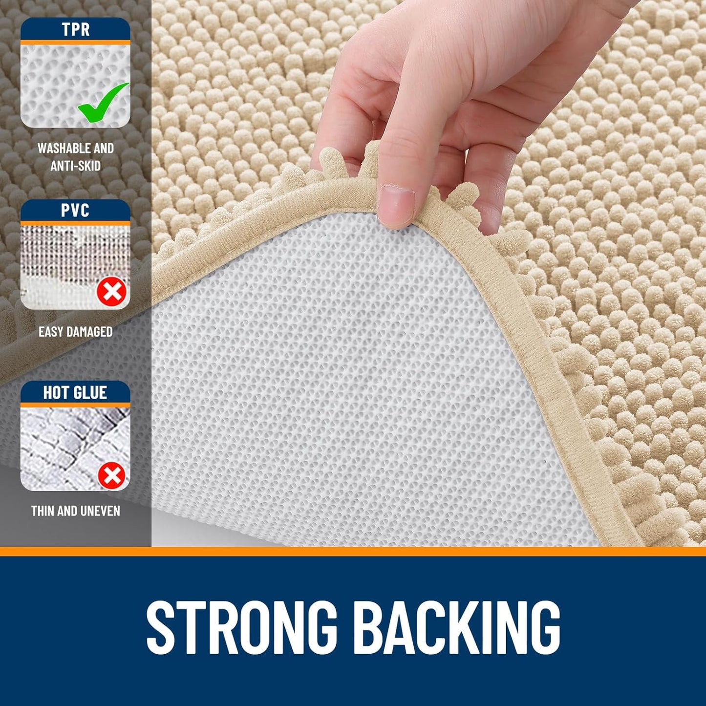 OLANLY Bathroom Rugs - Extra Soft Chenille Bath Mats | Quick-Dry, Machine Washable, 44x24, Beige