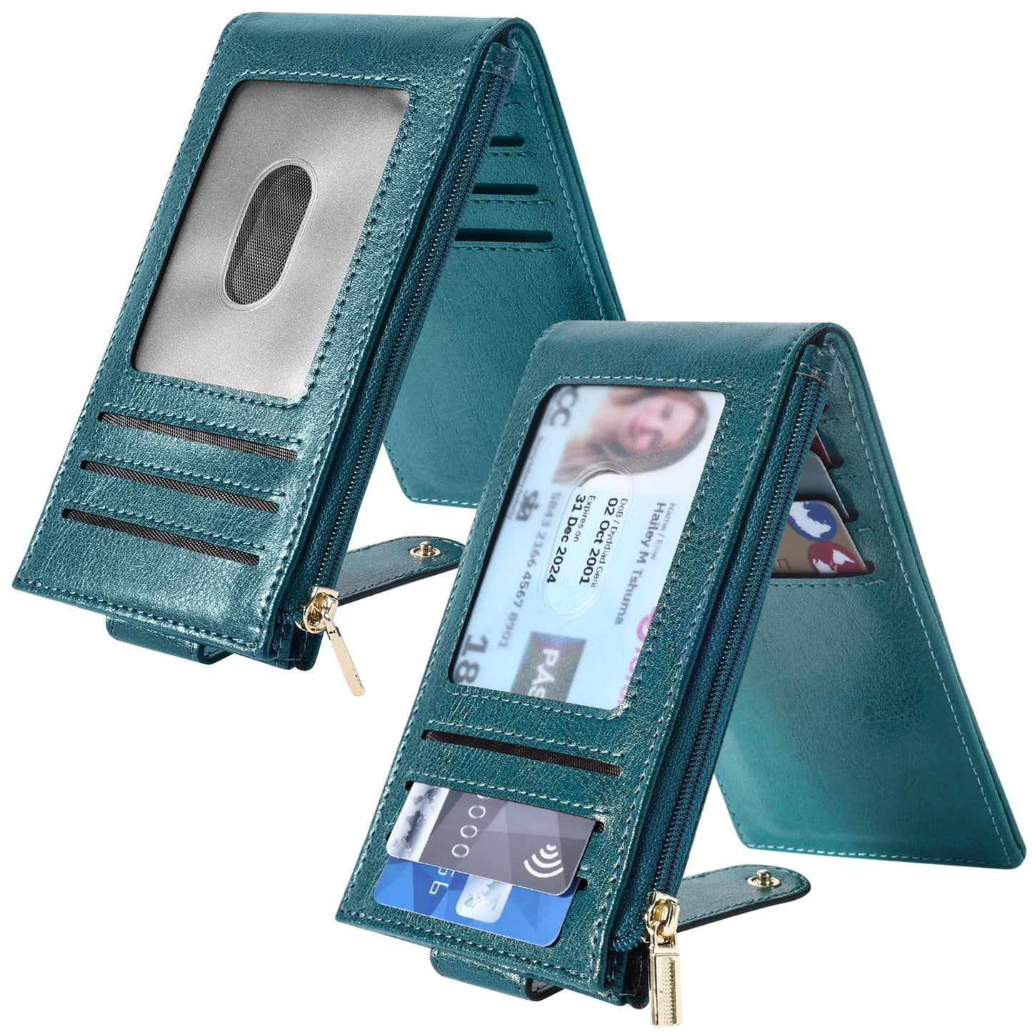Chelmon Womens Wallet Slim RFID Blocking Bifold Multi Card Case Wallet with Zipper Pocket (Peacock Blue)