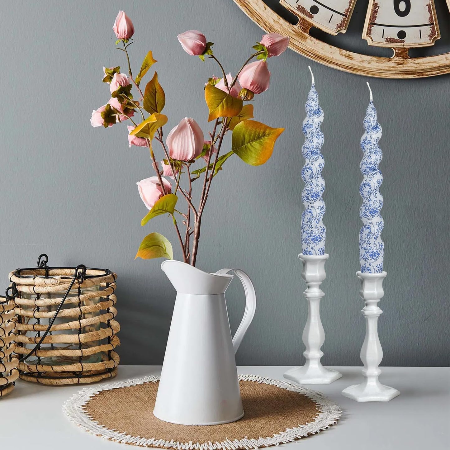 Unscented Floral Spiral Taper Candle Orchid Printed 7.5 Inch Long Burning Twisted Candle for Home Dinner Decor Gifts,2Pcs