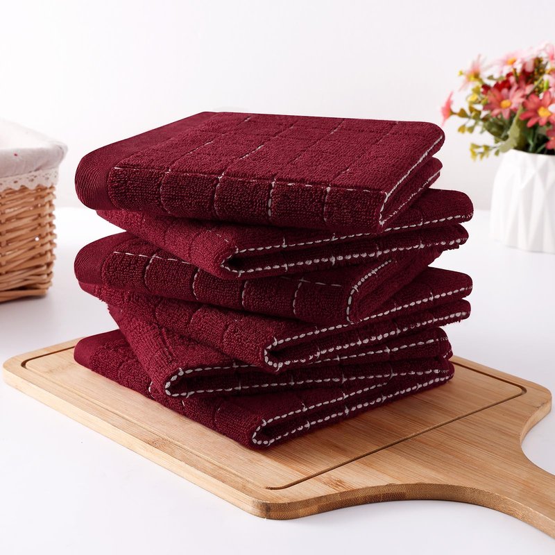 Homaxy 100% Cotton Terry Kitchen Dish Cloths, Ultra Soft and Absorbent Dish Towels for Kitchen, Suitable for Drying and Washing Dishes, 6 Pack, 12 x 12 Inches, Burgundy Red