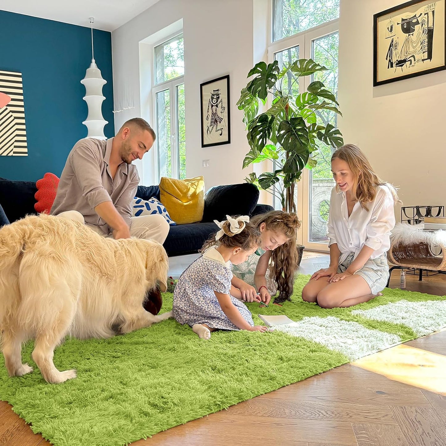 OLANLY Large Area Rug - Soft Fluffy Shaggy Carpet for Living Room & Bedroom | 5x8 Grass Green