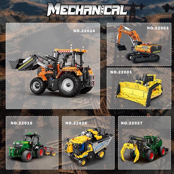 Reobrix Loading Tractor Building Blocks Sets for Adults Remote Control Bulldozer Building Model Kit Excavator Engineering Building Toys for Adult (22024)