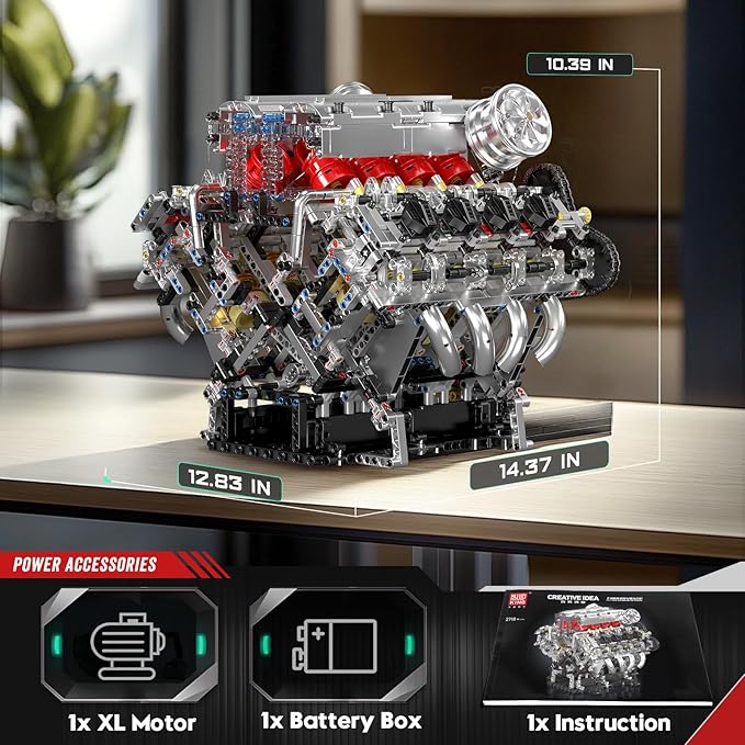 Mould King 10219 V8 Engine Model Kit - Build Your Own Supercar Model Engine STEM Engineering Building Blocks Sets with Motor 8-Cylinder Engine Building Kits for Teens Adults(2718 Pieces)