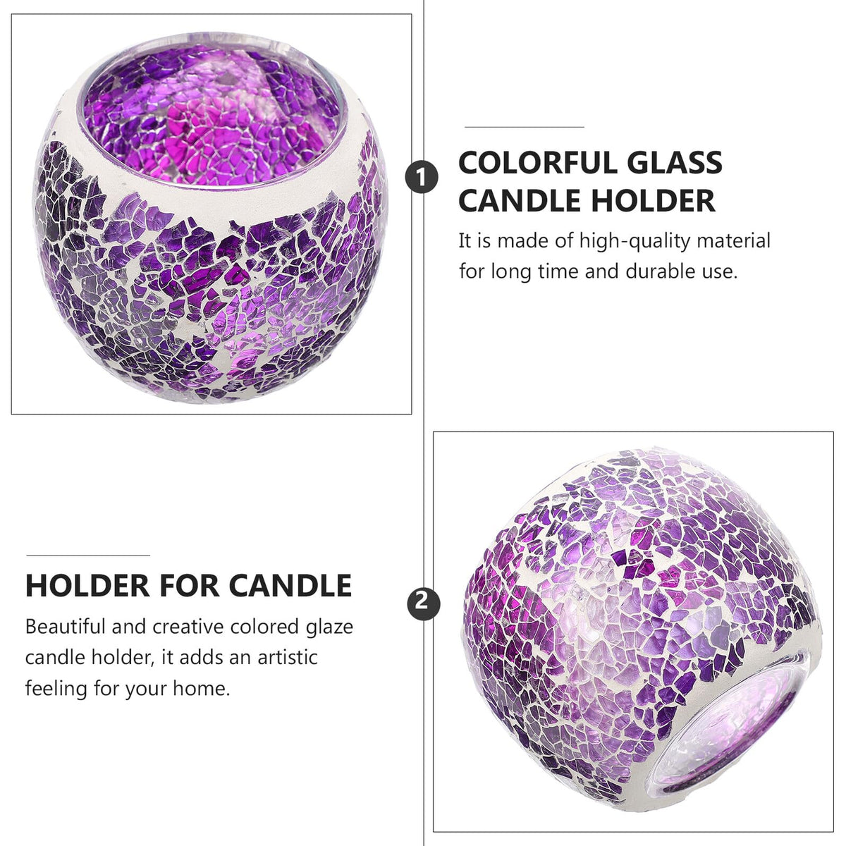 ELEOUTI European Mosaic Glass Candle Stand, Purple Table Candleholder for Romantic Dinner, Decorative Candlestick for Home and Dining Table Decor