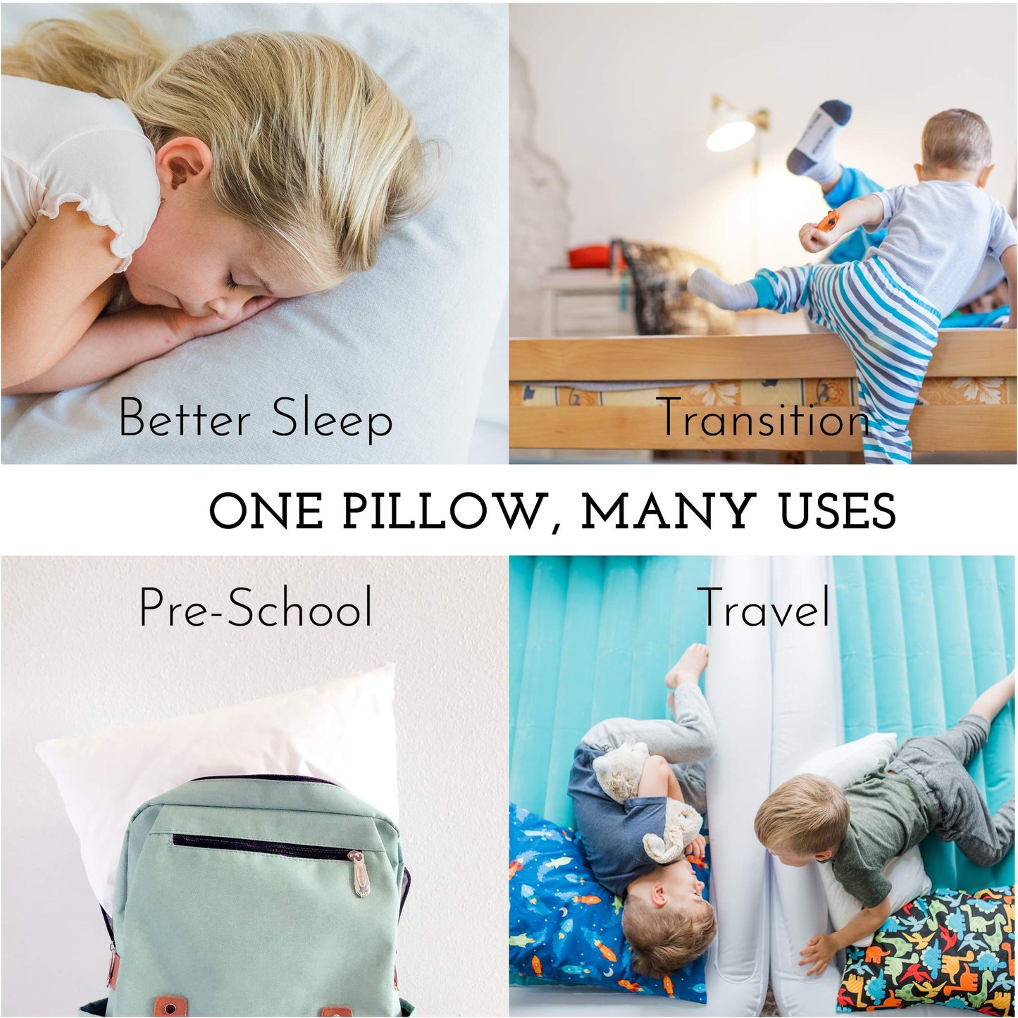 Little Sleepy Head Toddler Pillow with Pillowcase 13x18 - Kids Pillow for Sleeping - Toddler Pillow - Better Neck Support Ergonomic Pillow and Toddler Pillowcase - Best Pillows for Kids (White)