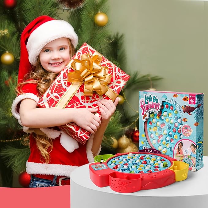 Fishing Games for Kids with 45 Fish and 4 Poles-Fishing Toy for Toddlers with 360° Rotation Board&Music1-4 PlayersAges 3+
