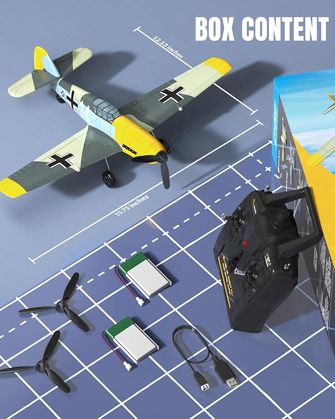 volantexrc RC Plane 4 Channel Remote Control Airplane BF109 Fighter RTF with Aileron Gyro Aerobatics & 3 Modes Easy to Fly Hobby Radio Controlled Aircraft for Beginners & Adults (Yellow)