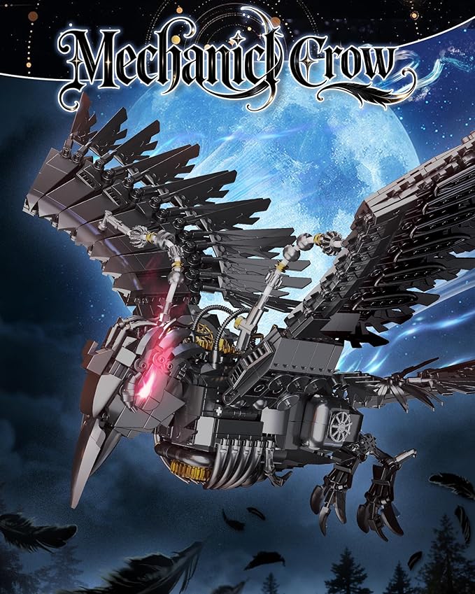 Mechanical Crow Building Block Sets for Adults Compatible with Lego Raven Animal Collection Model Halloween Decor for Home or Office STEM Toys Gift for Teens Boys and Girls 8-14 (1018PCS)