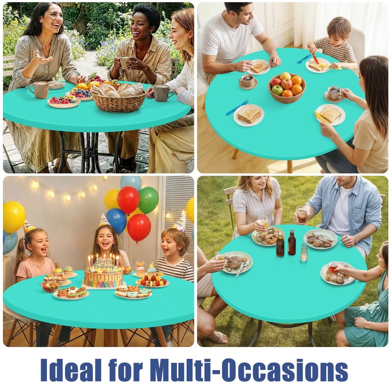 Moosfor Round Spandex Christmas Tablecloth, Elastic Fitted Waterproof Tablecloths for 57"-68" Tables, Stretch Washable Picnic Table Cover for Christmas Dinner, Box Snowflake