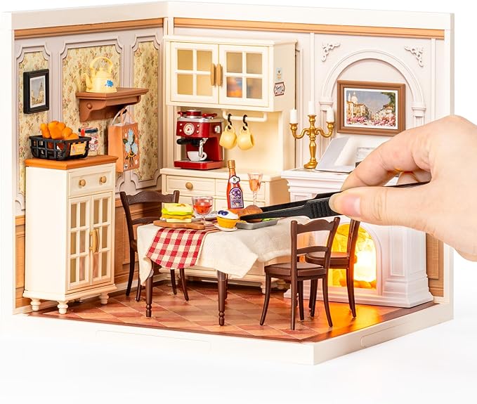 Rolife Super Creator-DIY Plastic Miniature House for Adults Mini Blocks Model Kit Building Set for Teens 8-12 DIY Crafts/Hobbies/Building Blocks Toys for Teens&Adults (Warm Dining Room)