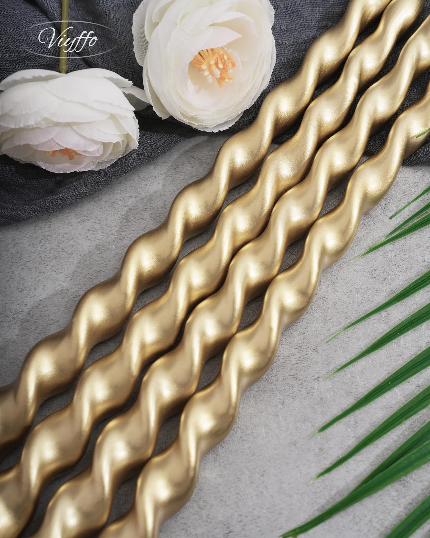 Viyffo Spiral Taper Candles 12 Inch – 4 Pack Gold, Dripless, Unscented, Smokeless – 9 Hour Burn – Tall Candlesticks for Wedding, Dinner, Holiday, Party, Home Decor