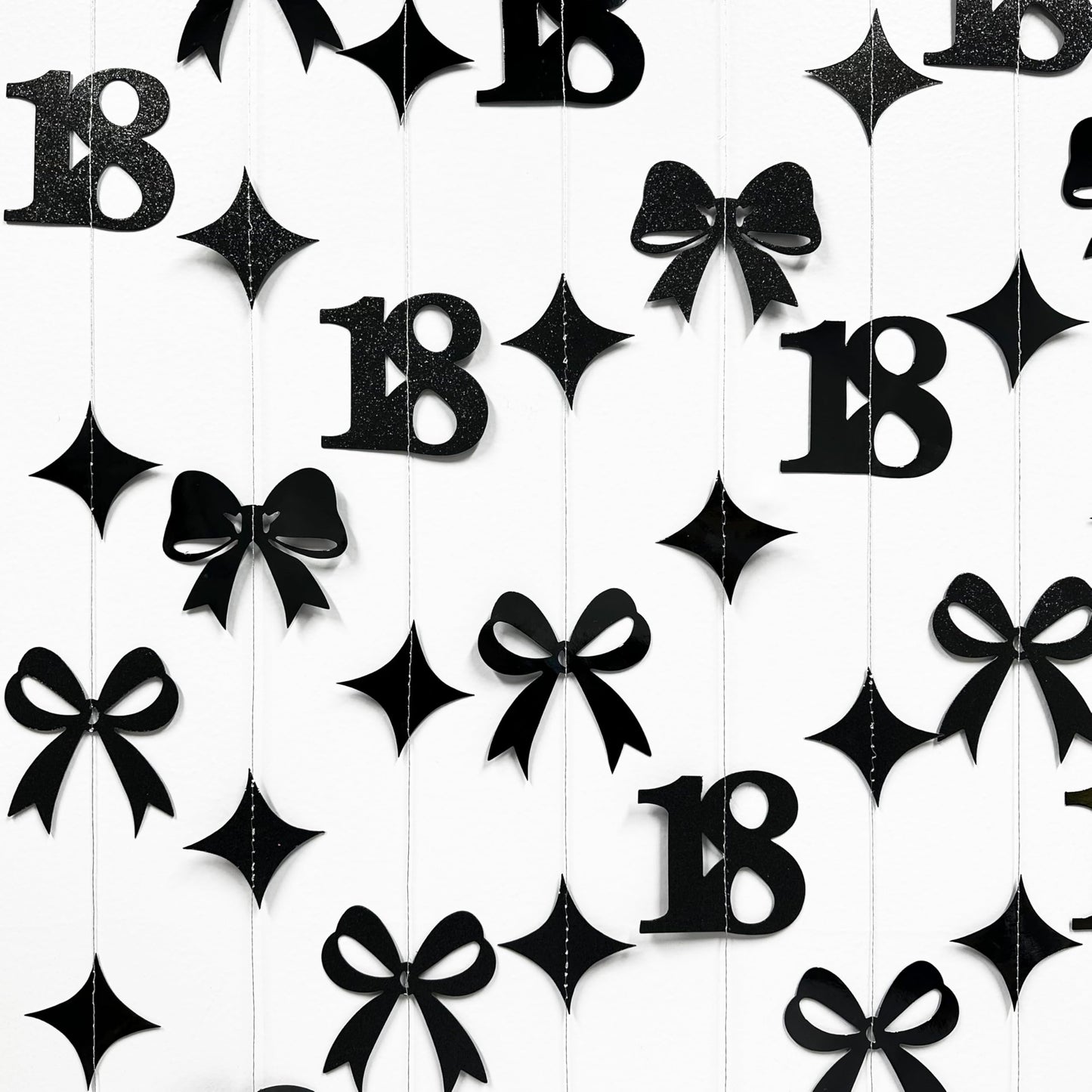 Black 18th Bow Birthday Decorations Glitter Conquette Bow Garland Streamer Banner Backdrop for Girls Boys Happy 18th Birthday Time to Adult Cheers to 18 Years Old Anniversary Party Supplies