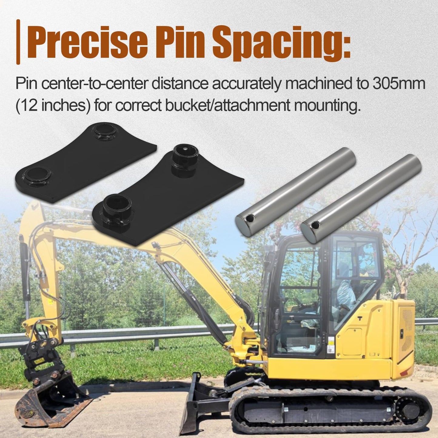 ShareZem 50mm Bucket Attachment Ear Weld on 12“ C-C A Pair with Pins and Screws for Caterpillar 307 308 309 Mini Excavator