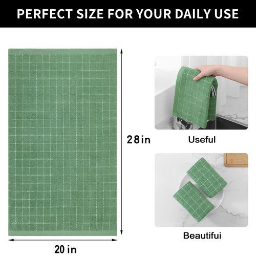 Homaxy 100% Cotton Terry Kitchen Towels(Grass Green, 20 x 28 inches), Checkered Designed, Soft and Super Absorbent Dish Towels, Large 8 Pack