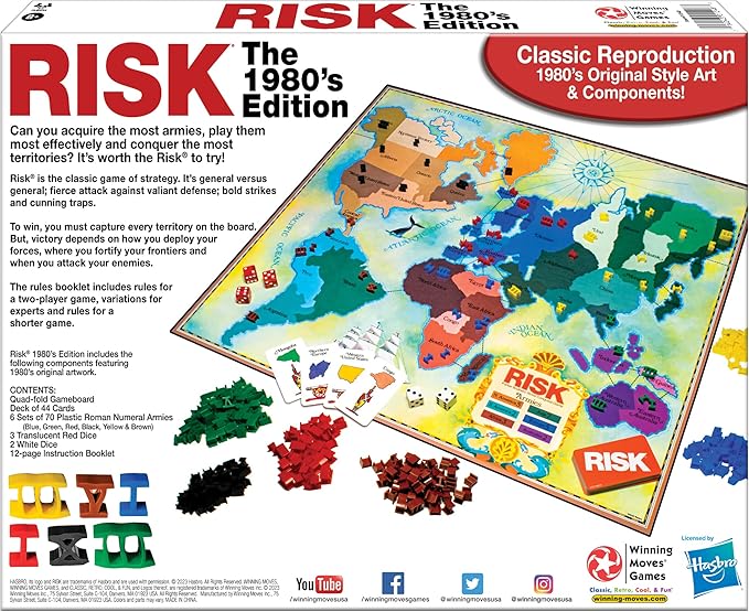 Risk The 1980's Edition with Original 1980's Artwork and Components by Winning Moves Games USA Strategy Board Game of World Domination for 2 to 6 Players Ages 8+