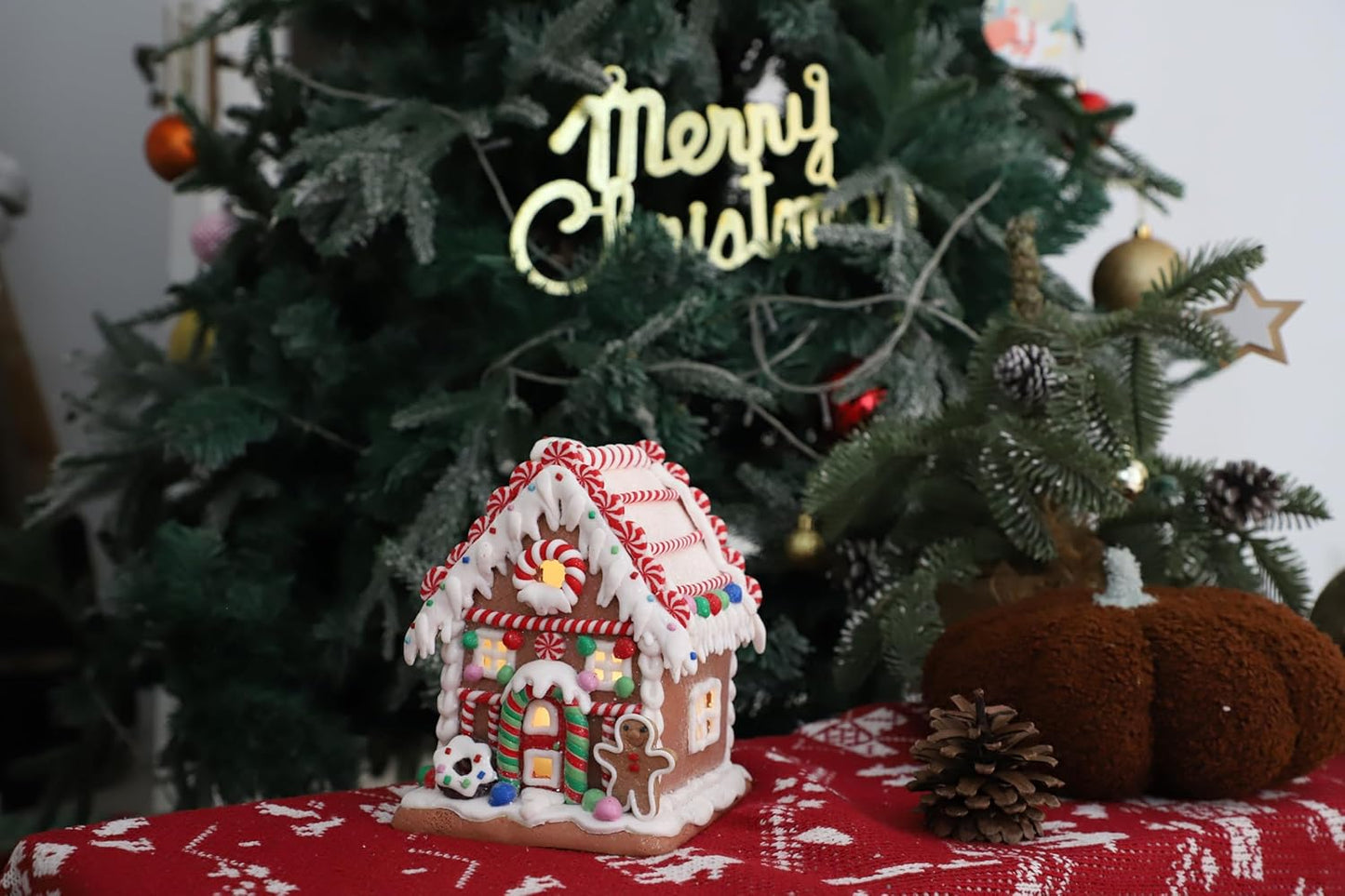 Skiennix Gingerbread House Decoration - Battery-Operated Light-Up Christmas Village Figurine | Handmade Style 1