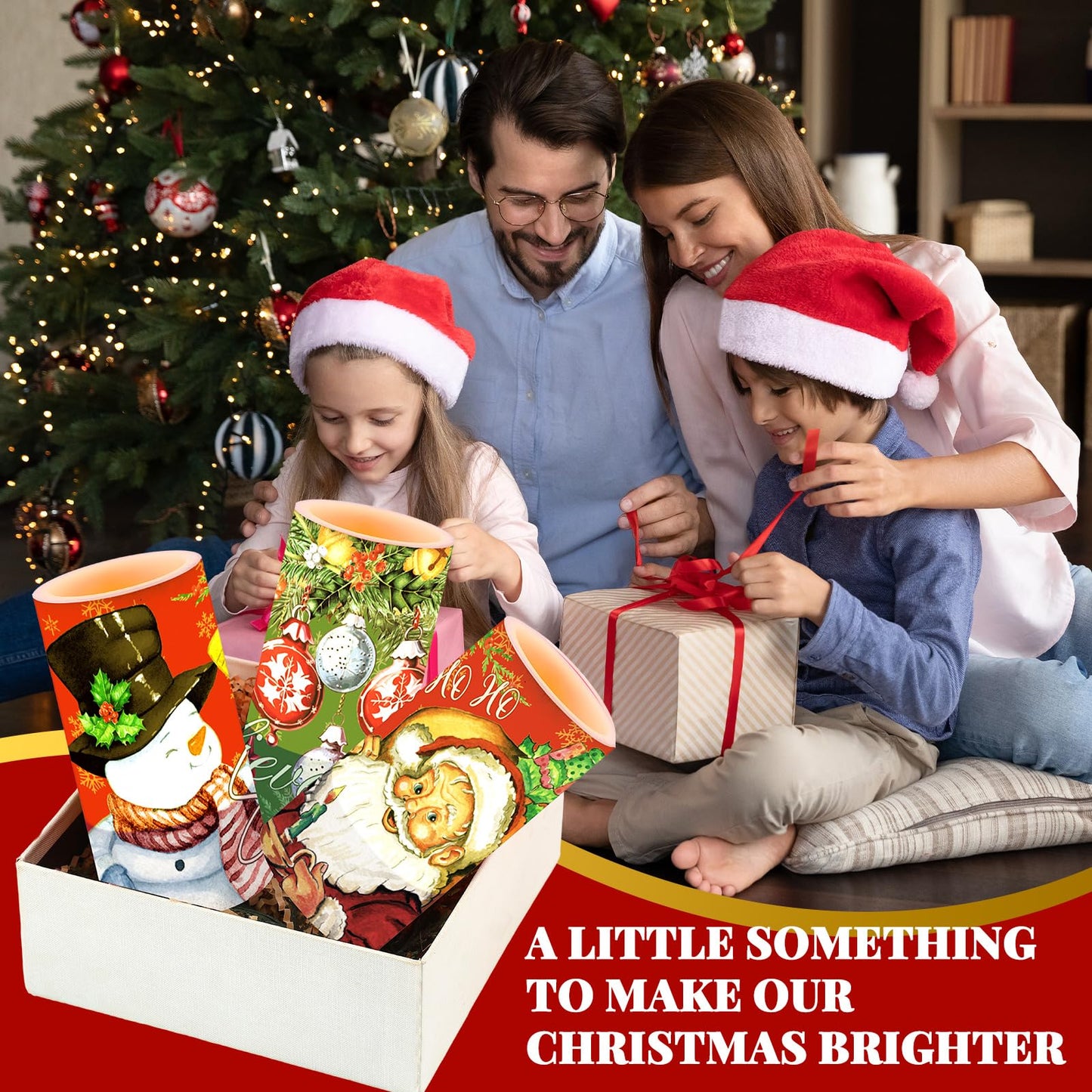 Retisee 3 Pcs Christmas Flameless Candles with Remote Timer Real Wax LED Flickering Pillar Candle White Cold Light Battery Operated for Home Window Xmas Gift Winter Holiday Decor(Red Green)