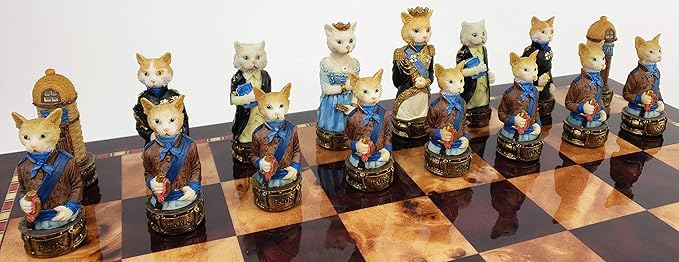 HPL Royal Cats Vs Dogs Set of Chess Men Pieces Hand Painted - NO Board