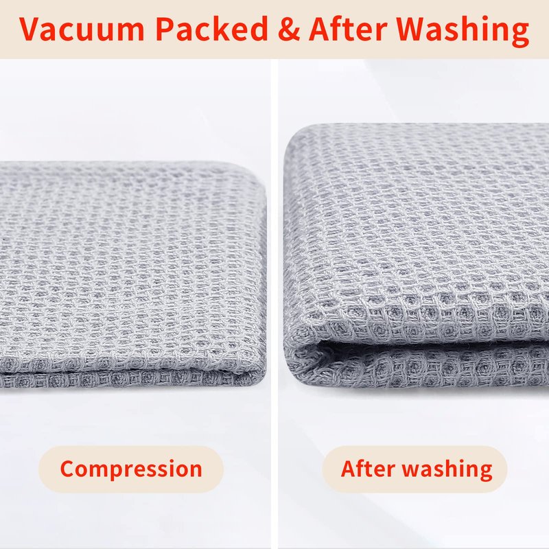 Homaxy 100% Cotton Waffle Weave Kitchen Dish Towels, Ultra Soft Absorbent Quick Drying Cleaning Towel, 13 x 28 Inches, 4-Pack, Light Gray