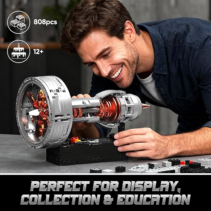 Turbojet Engine Building Blocks Sets Motorized Jet Engine Model Kit with Motor Mini Aircraft Engine Kits That Runs with Spinning Fan & Moving Turbine for Adults & Kids 12+