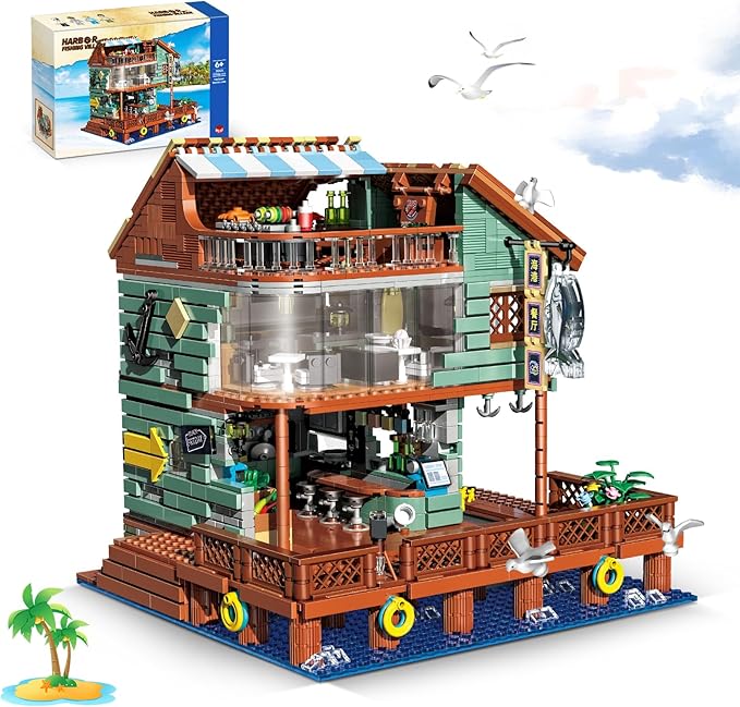 Harbour Restaurant House Mini Bricks Building Kit Ideas Creative Architecture Building Toys Birthday Gift for Adult Boys Girls -2096 Pieces (Not Compatible with Lego Set)