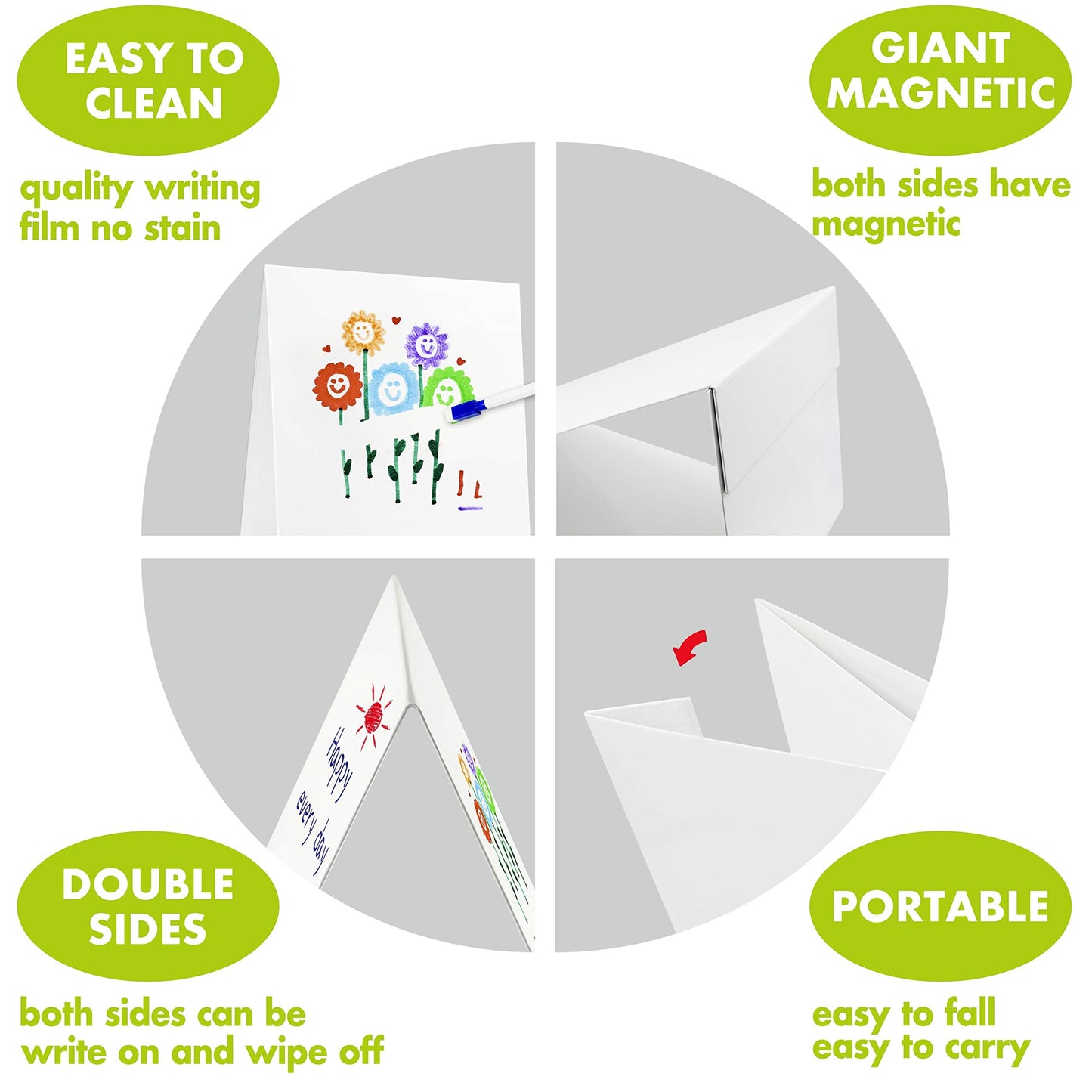 Magnetic Tabletop Desktop Easel &Whiteboard with Bonus 8X Dry Erase Markers. Double Sided and Self-Standing (16” X 12.5”)