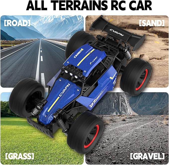 1/16 Scale Remote Control Monster Truck 20 + km/h Outdoor 2WD Off Road Hobby RC Truck With LED light & rechargeable battery All Terrain Fast RC Car Toy Ideal Gift for Kids Boys & Girls Age