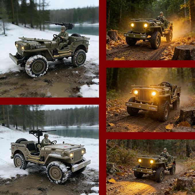 YUCT 1/10 RC Crawler - Military Vehicles Willys MB Jeep 4x4 Army Off Road Trucks for Adults(Camel with Driver Figure & Machine Gun)
