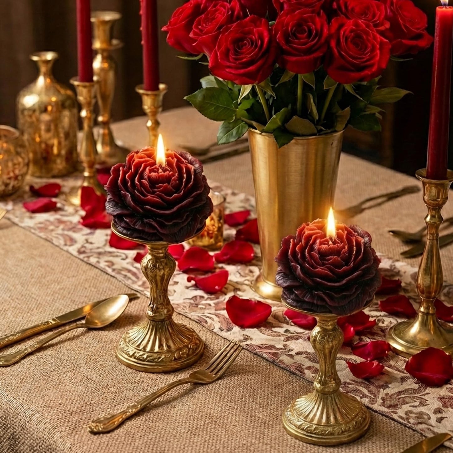 4 Packs Red Low Temperature Tea Lights Candle, Wax Play Red Rose Shaped Candle for Weddings and Valentine's Day, Engagement Proposals, Candlelit Dinners Decor