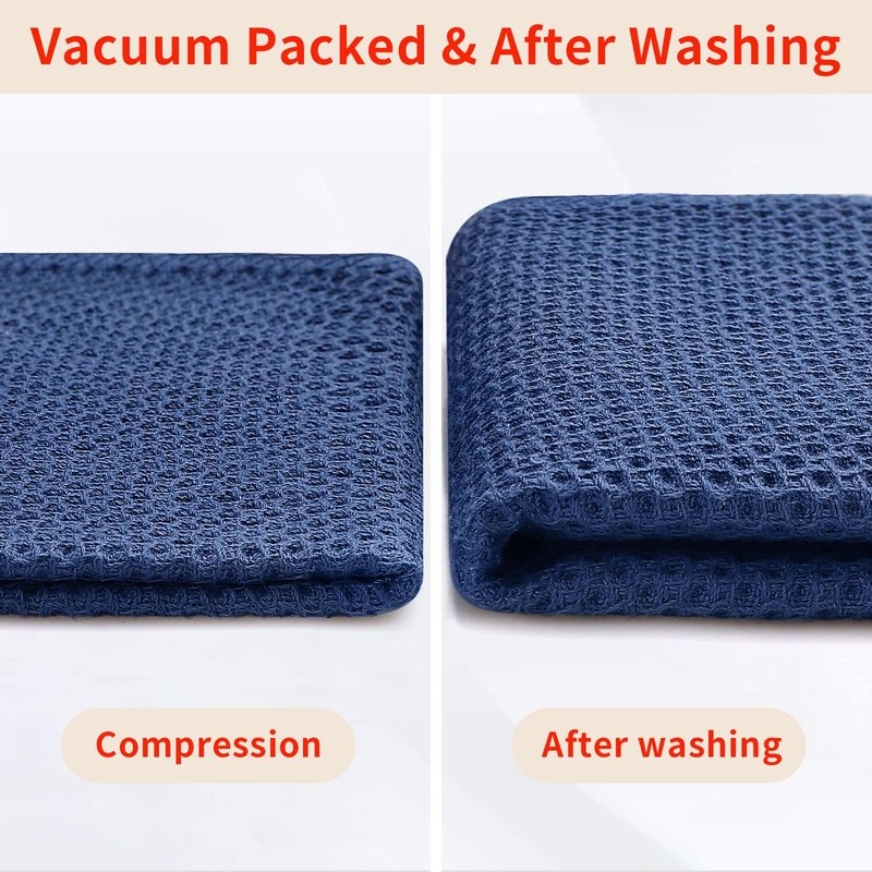 Homaxy 100% Cotton Waffle Weave Kitchen Dish Cloths, Ultra Soft Absorbent Quick Drying Dish Towels, 12 x 12 Inches, 12-Pack, Navy Blue