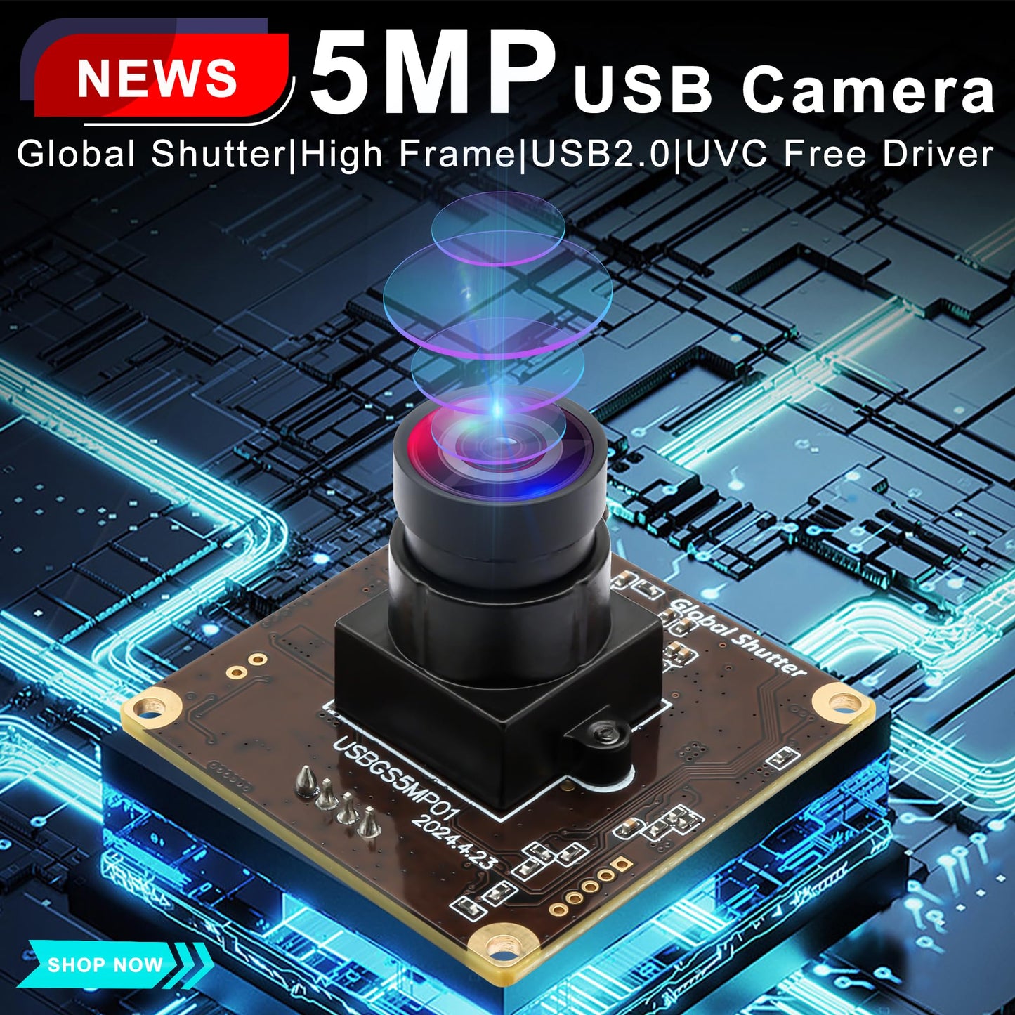ALPCAM 5MP Global Shutter USB Camera Module, High Speed 60fps 1080P PC Webcam with No Distortion Lens Lightburn Camera, for Computer, Laptop, Android, and Raspberry Pi