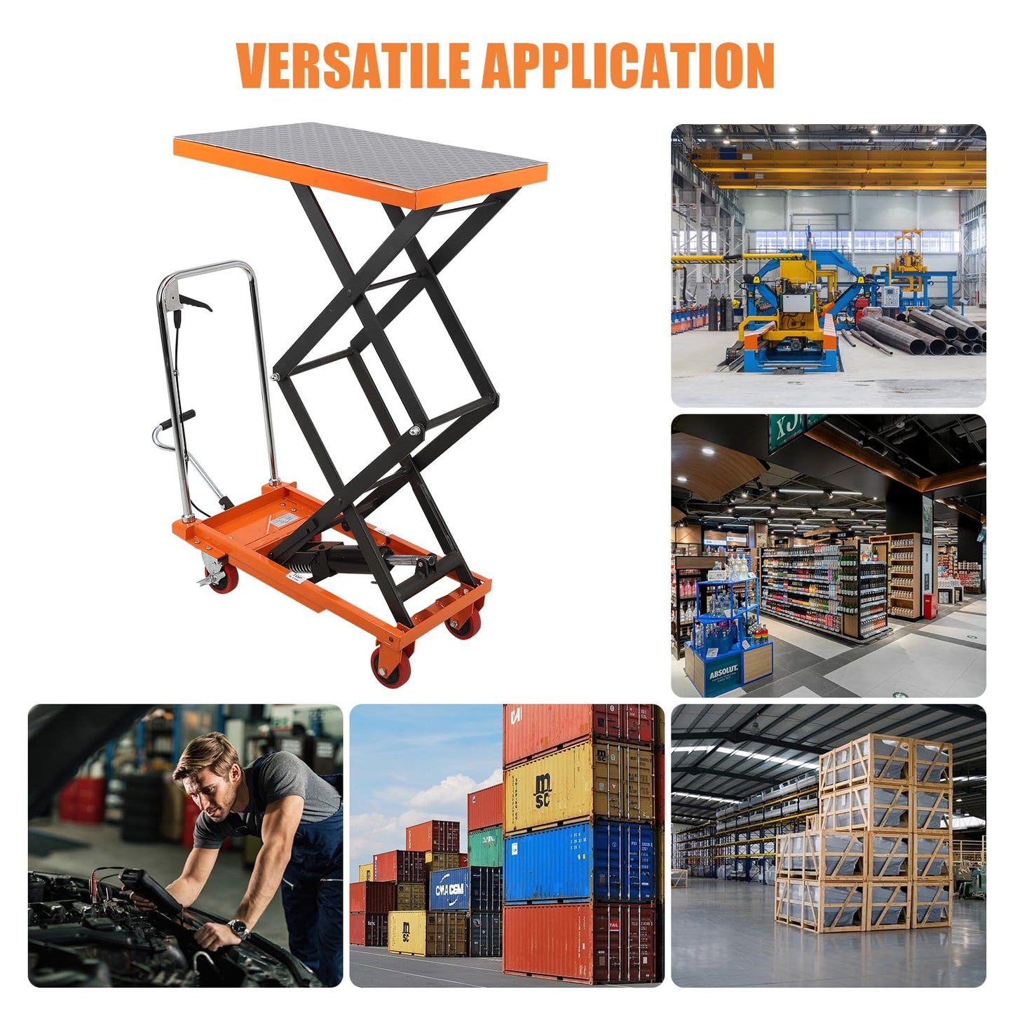 EliteEdge Hydraulic Scissor Lift Table, 770LBS Capacity Industrial Lift Cart with Anti-Slip Platform, Adjustable Mobile Elevating Workbench 12-59 inch, 4 Wheels, Orange