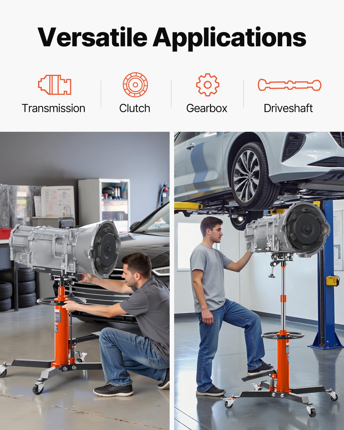VEVOR Transmission Jack, 1322 LBS Hydraulic Telescoping Transmission Jack, 32"-67" High Lift Transmission Jack Stand with Foot Pedal, 360° Swivel Wheel