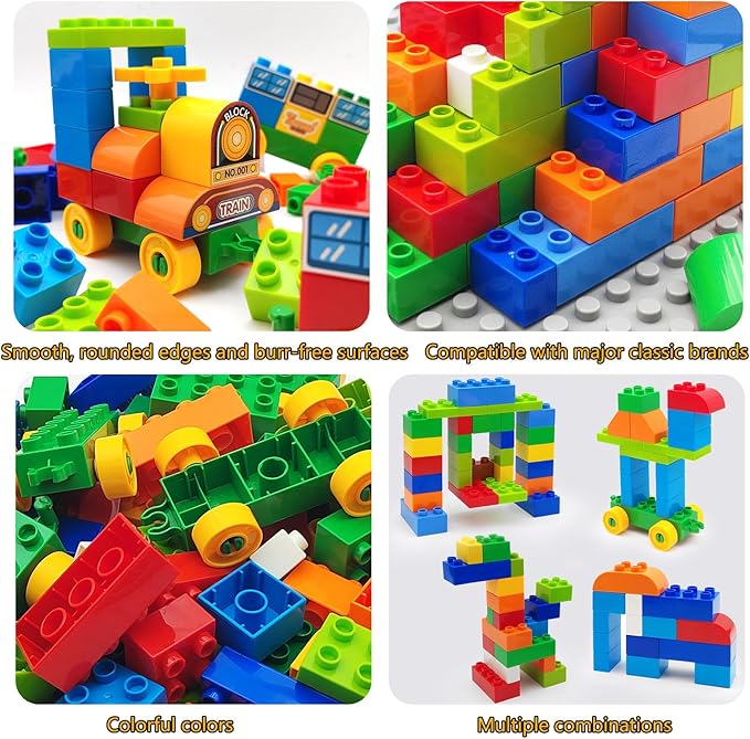 90 Pcs Classic Building Blocks Set for Toddlers 3-6 Large Building Bricks Train Educational Toy STEM Toys Compatible with Major Brands Gift for Kids