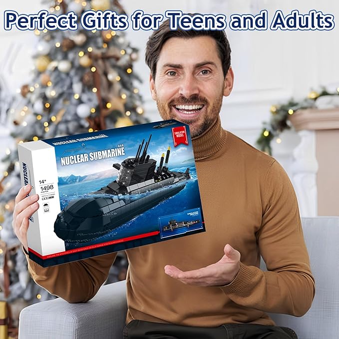 Nuclear Submarine Building Block Toy Set – WW2 Military Battleship Model with Lights Ideal Gift for Boys Teens & Adults Great for Home or Office Decor - 1498 PCS