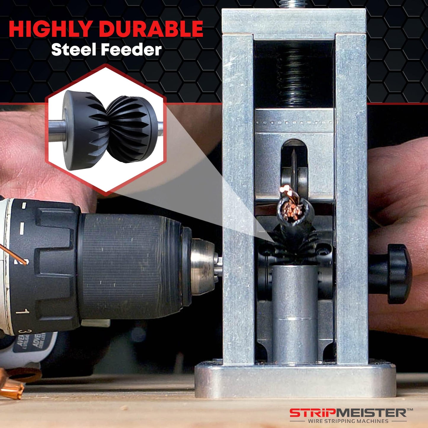 StripMeister Original Wire Stripping Machine & E250 Feeder Replacement - Drill Powered Wire Stripper, Wire Stripper Tool & Ultra-Grip E250 Feeder & Shaft Replacement, Wire Stripping Made Easy (Bundle)