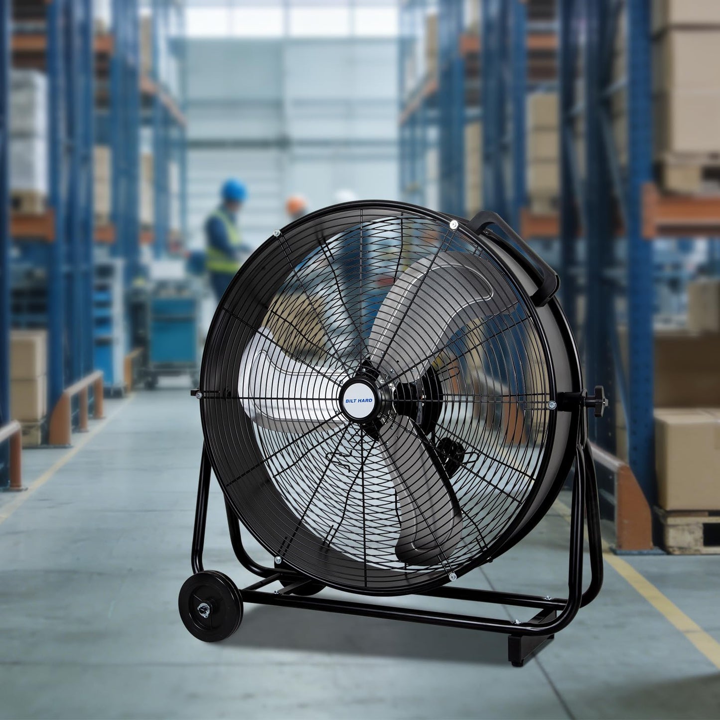 BILT HARD 24" 8100 CFM High Velocity Industrial Drum Fan, 3 Speed Heavy Duty Tilt Metal Shop Fan, Ideal for Garage, Warehouse Factory and Commercial Use, Black