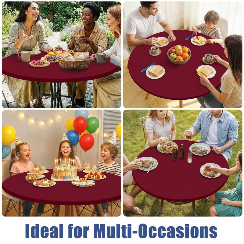 Moosfor Round Spandex Tablecloth, Elastic Fitted Waterproof Tablecloths for 45"-56" Tables, Stretch Washable Picnic Table Cover for Camping, Dining, Indoor and Outdoor, Wine Red