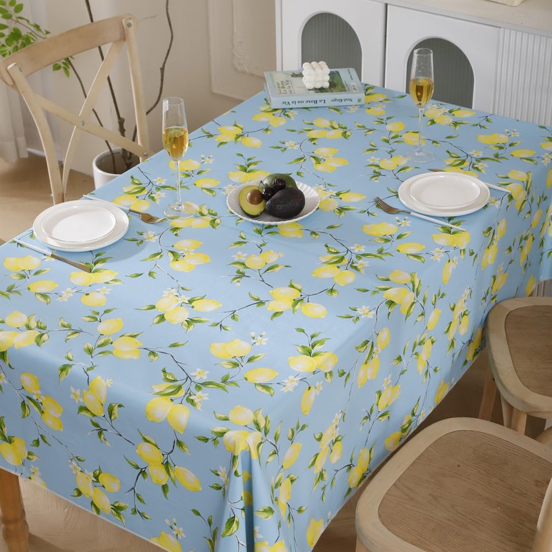 Walrus Heavy Duty Vinyl Tablecloth with Flannel Backing Waterproof Oil-Proof Plastic Table Cloth Stain-Resistant Wipeable Rectangle or Square Table Cover for Indoor and Outdoor (Lemon, 60x102 Inch)