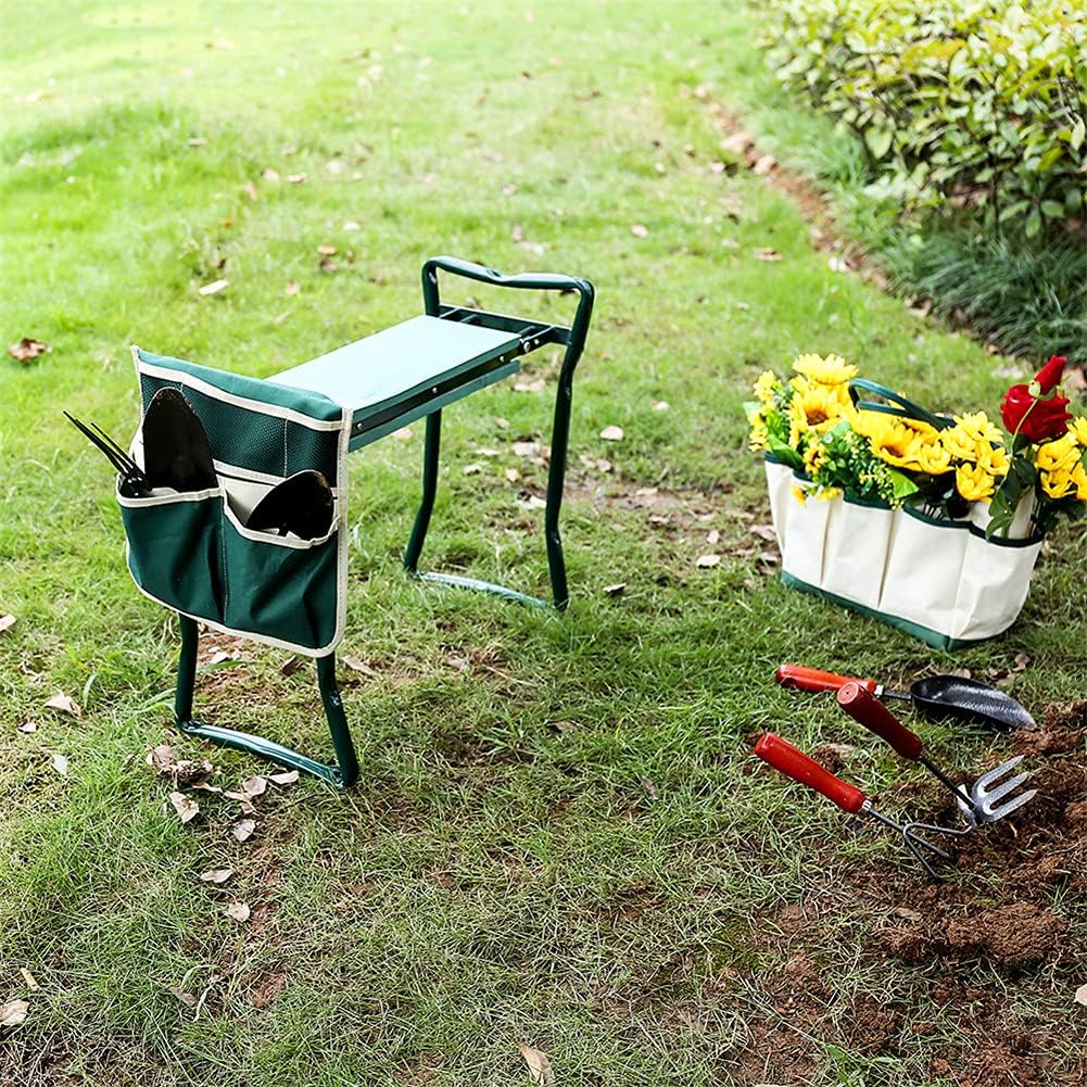 ChengHao Garden Kneeler Seat Garden Stools Foldable Stool with Tool Bag Pouch EVA Foam Pad Capacity-Protects Your Knees for Gardening(Large-23.6" x 10.6" x 19.3") Tool kit(wh000005)