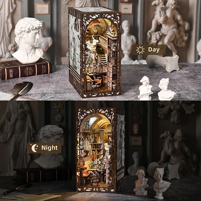 Magic Booknook Building Set with LED Light Mini Bookend Building Kit for Bookshelf & Home Decor DIY Miniature Book Nook Building Model for Kids Adults Teens (Bernini's Workshop)