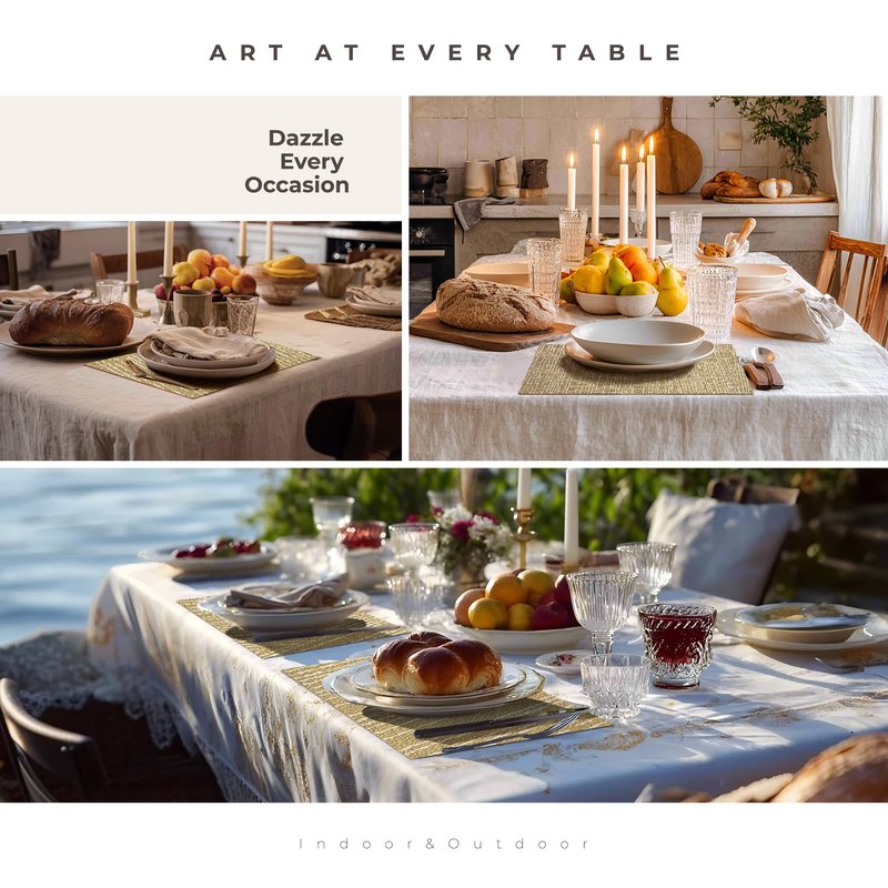 Leetaltree Gold Placemats Set of 24 - Heat Resistant Non-Slip Place mats for Dining Table, Washable Durable PVC Vinyl Woven Table Mats(Luxury Gold, 24)